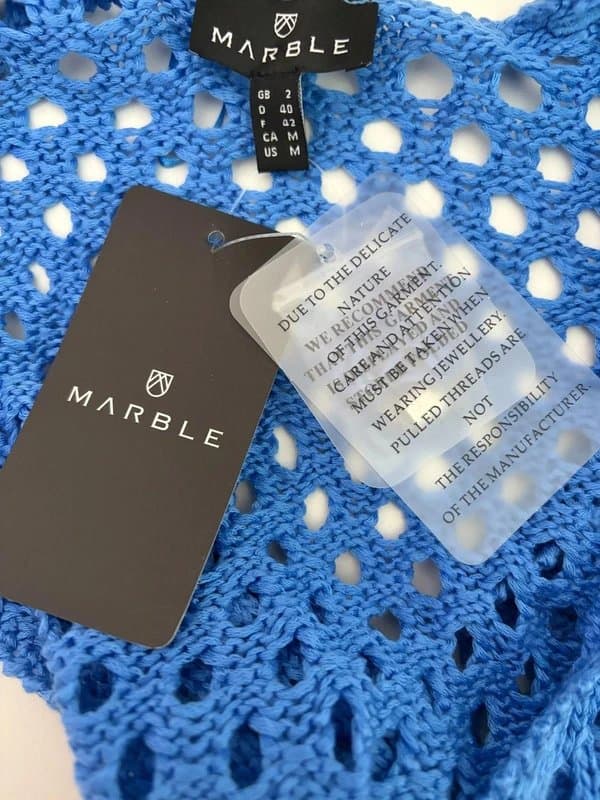 Marble Marble Crochet Cardigan Size 2 UK 10 Blue Stretch Womens Top NEW EU 38 RRP £49