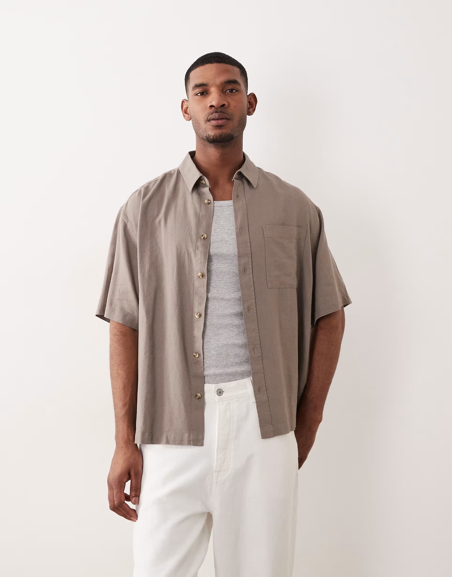 ASOS ASOS DESIGN oversized linen blend shirt in light brown