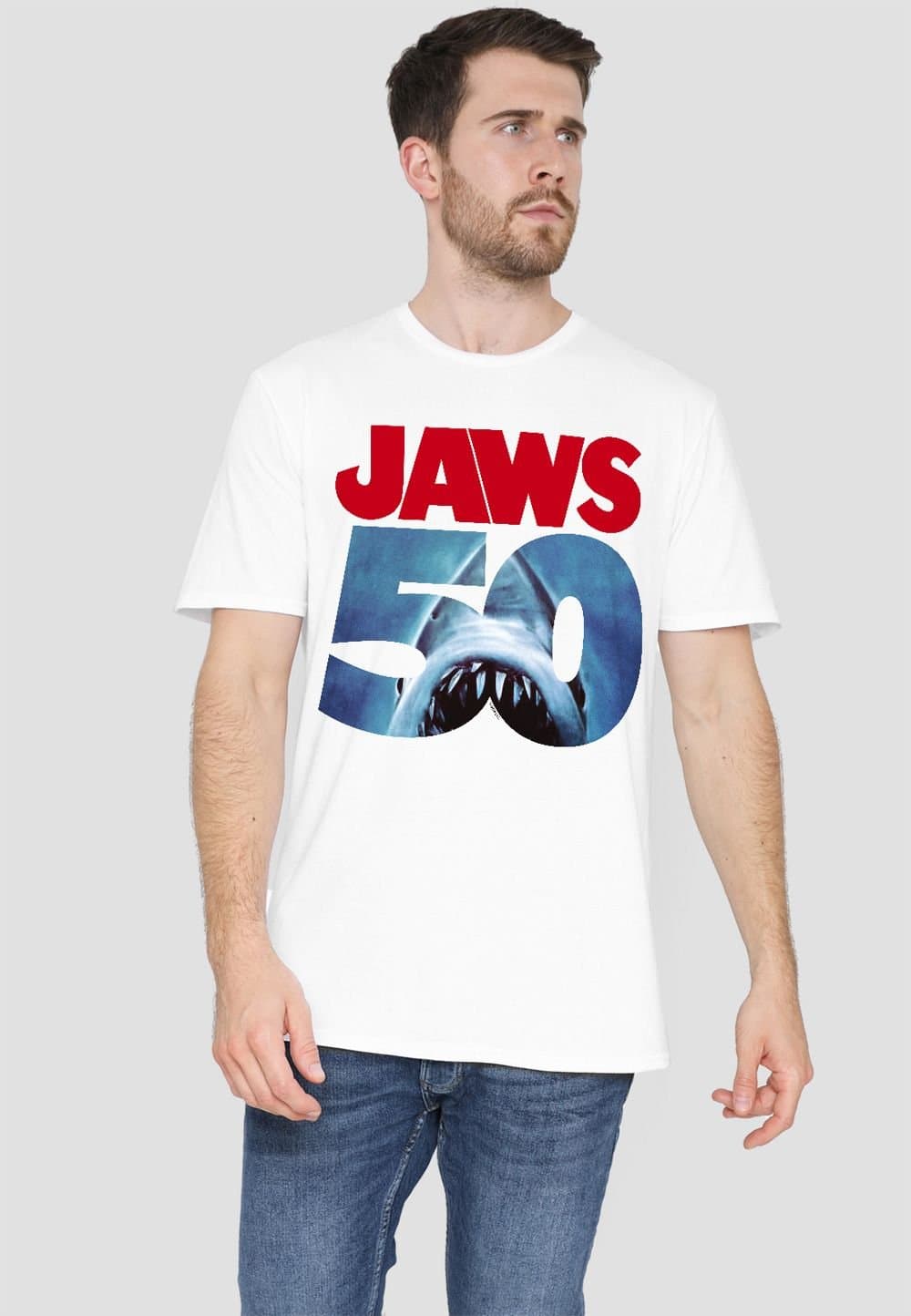Universal Universal Men's Jaws 50Th Poster Logo T-Shirt, White