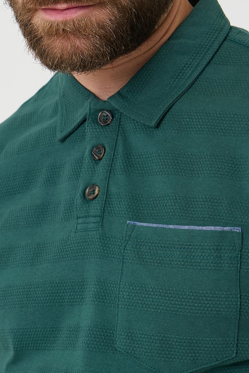 Saltwell Saltwell Men's Popcorn Stripe Short Sleeve Cotton Polo Shirt in Bottle Green - 4
