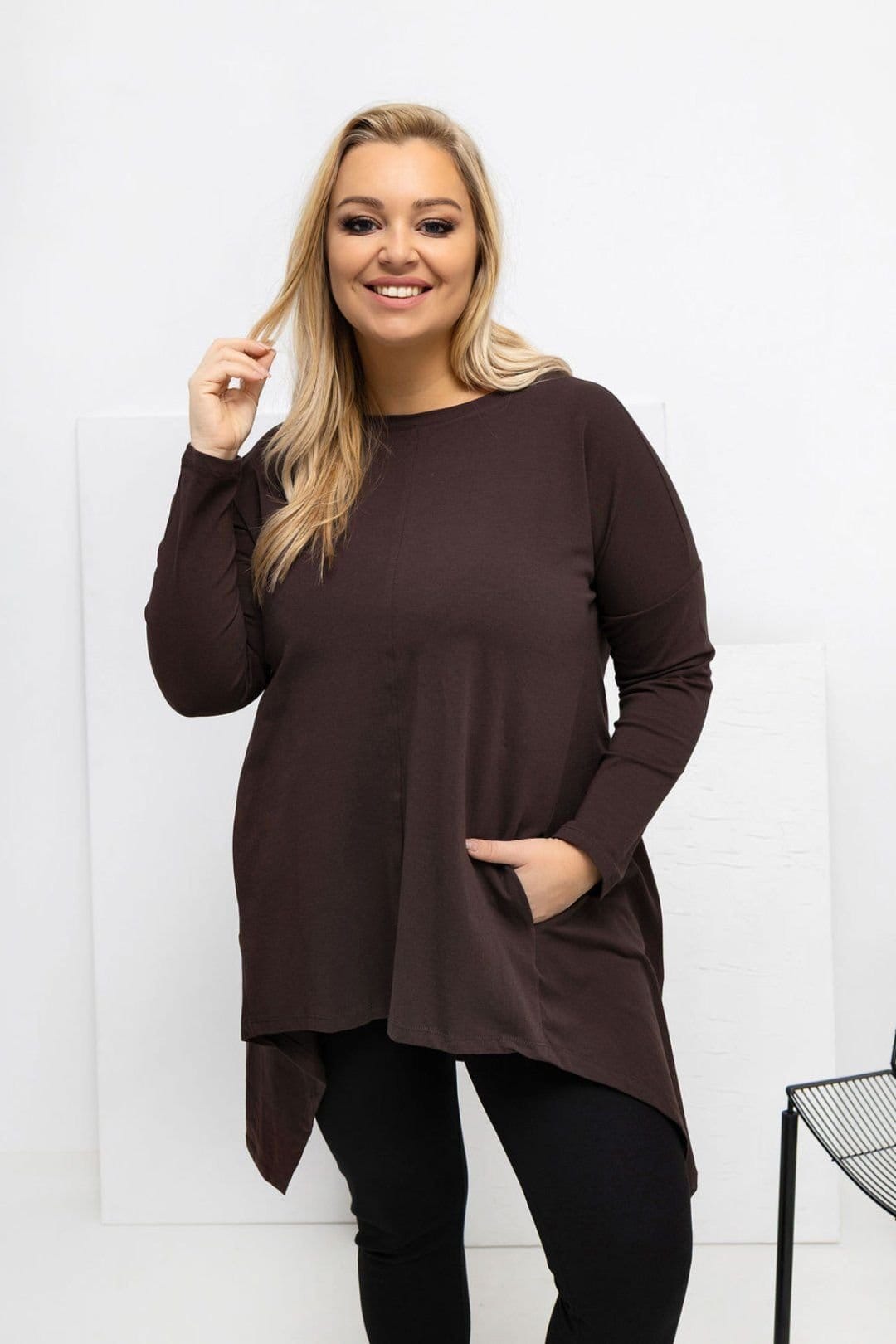 Love Lace Brown Plus Size Asymmetrical Pocket Blouse