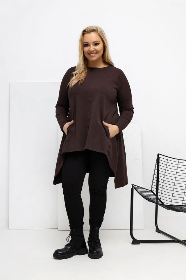 Love Lace Love Lace Women's Plus Size Asymmetrical Pocket Blouse in Brown - 2