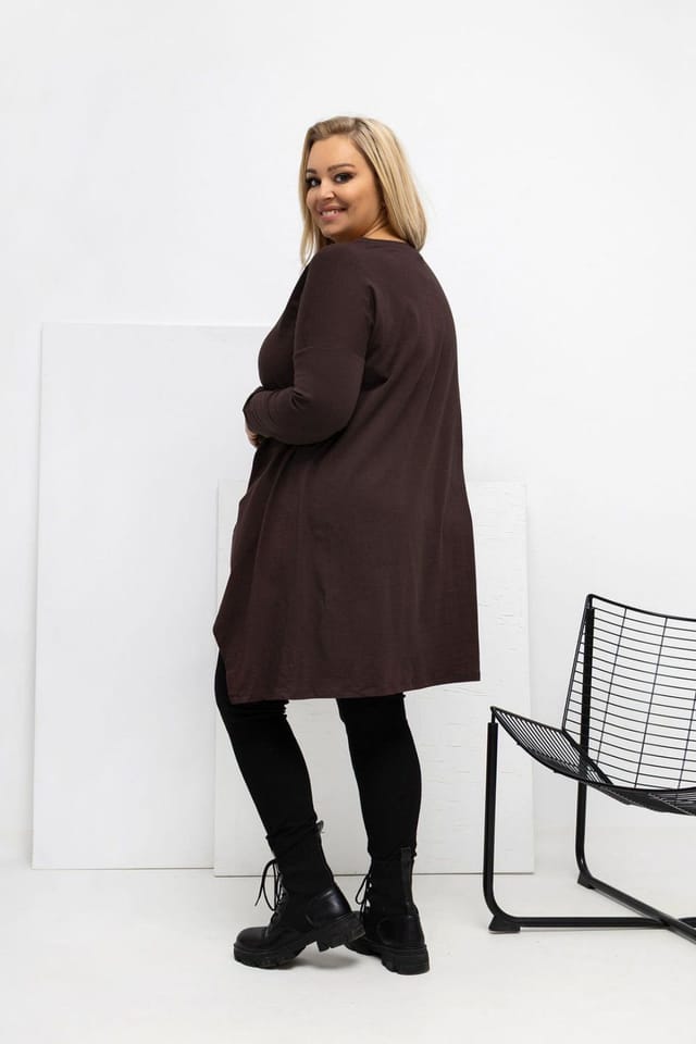 Love Lace Love Lace Women's Plus Size Asymmetrical Pocket Blouse in Brown - 3