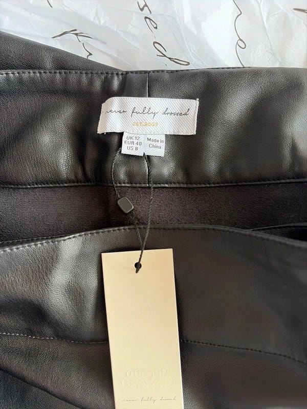 Never Fully Dressed Black Faux Leather Midi Skirt