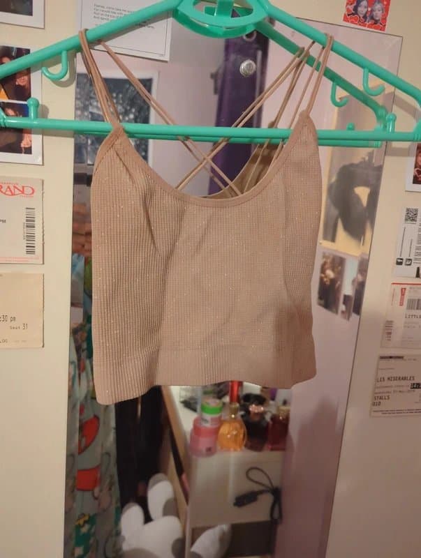 Urban Outfitters Urban outfitters beige khaki cream glittery halter cross cross crop top