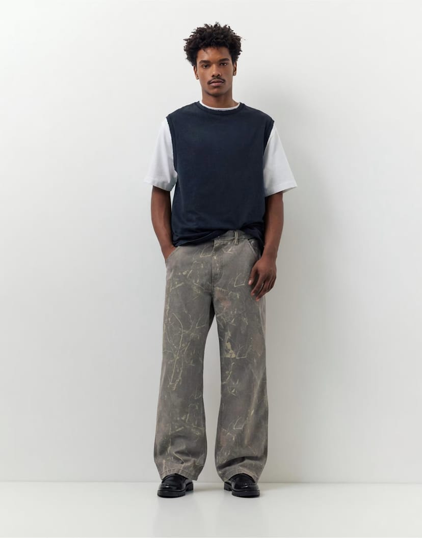 ASOS Pull&Bear Printed wide-leg jeans in grey - 1