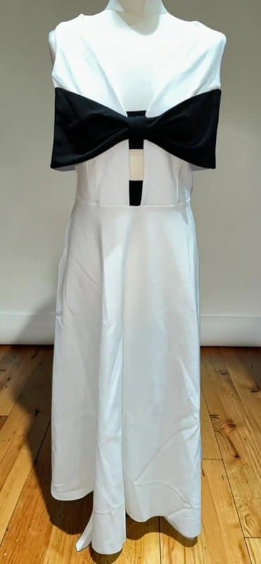 CLUB London club london Primose white plunge neck midi dress with black bow monochrome RRP £79.99 size 14