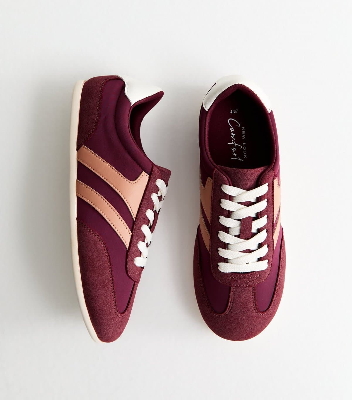 New Look Women's Dark Burgundy Contrast Panel Faux Suede Slim Sole Trainers Vegan New Look