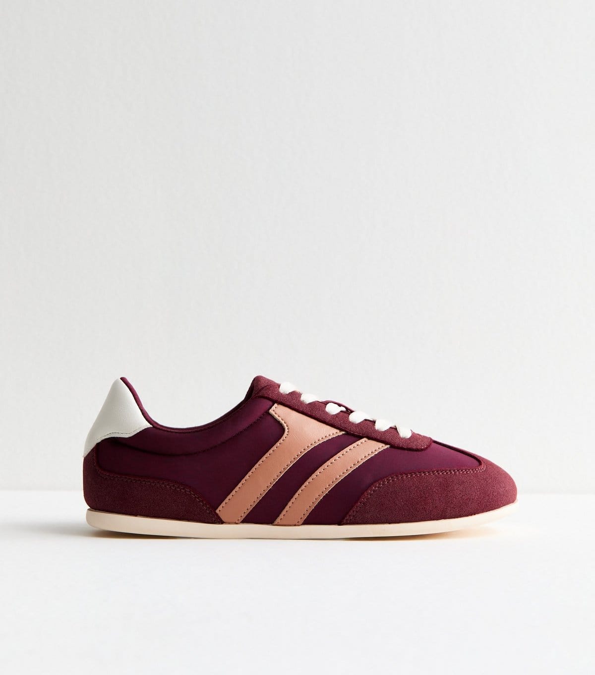 New Look Women's Dark Burgundy Contrast Panel Faux Suede Slim Sole Trainers Vegan New Look - 4