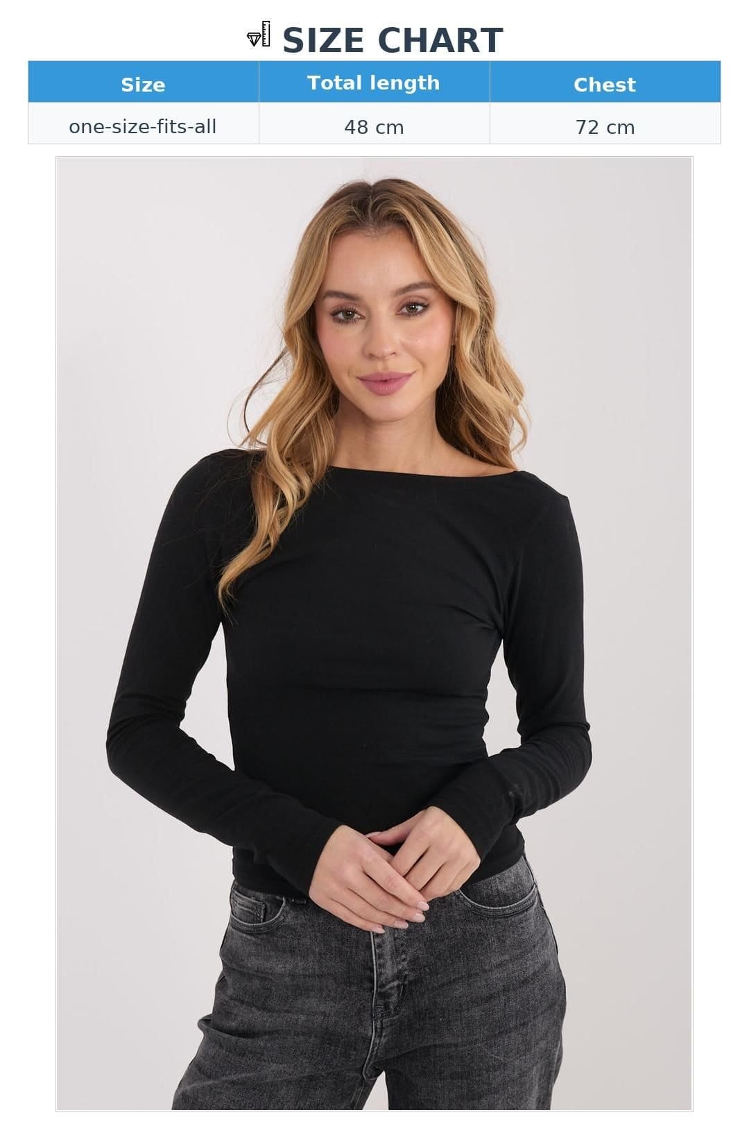 Love Lace Love Lace Women's Fitted Cotton Long Sleeve Boat Neck Blouse in Black - 4