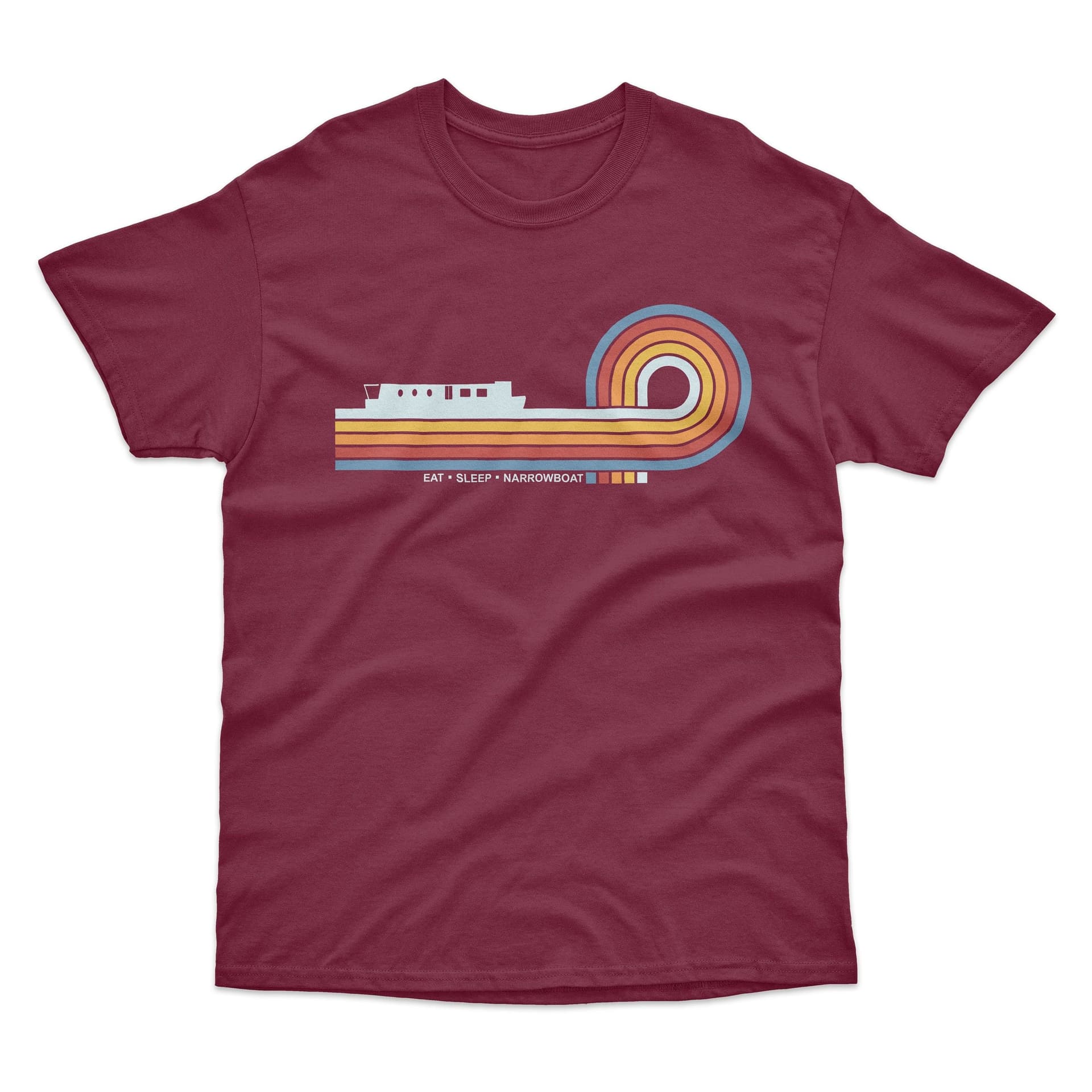 Bad Zebedee Bad Zebedee Men's Retro Lines Narrowboat T-Shirt in Burgundy