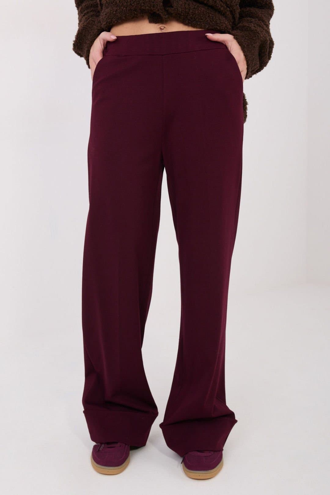 Love Lace Love Lace Women's High Waist Wide Leg Trousers with Pockets Style 222238 in Red
