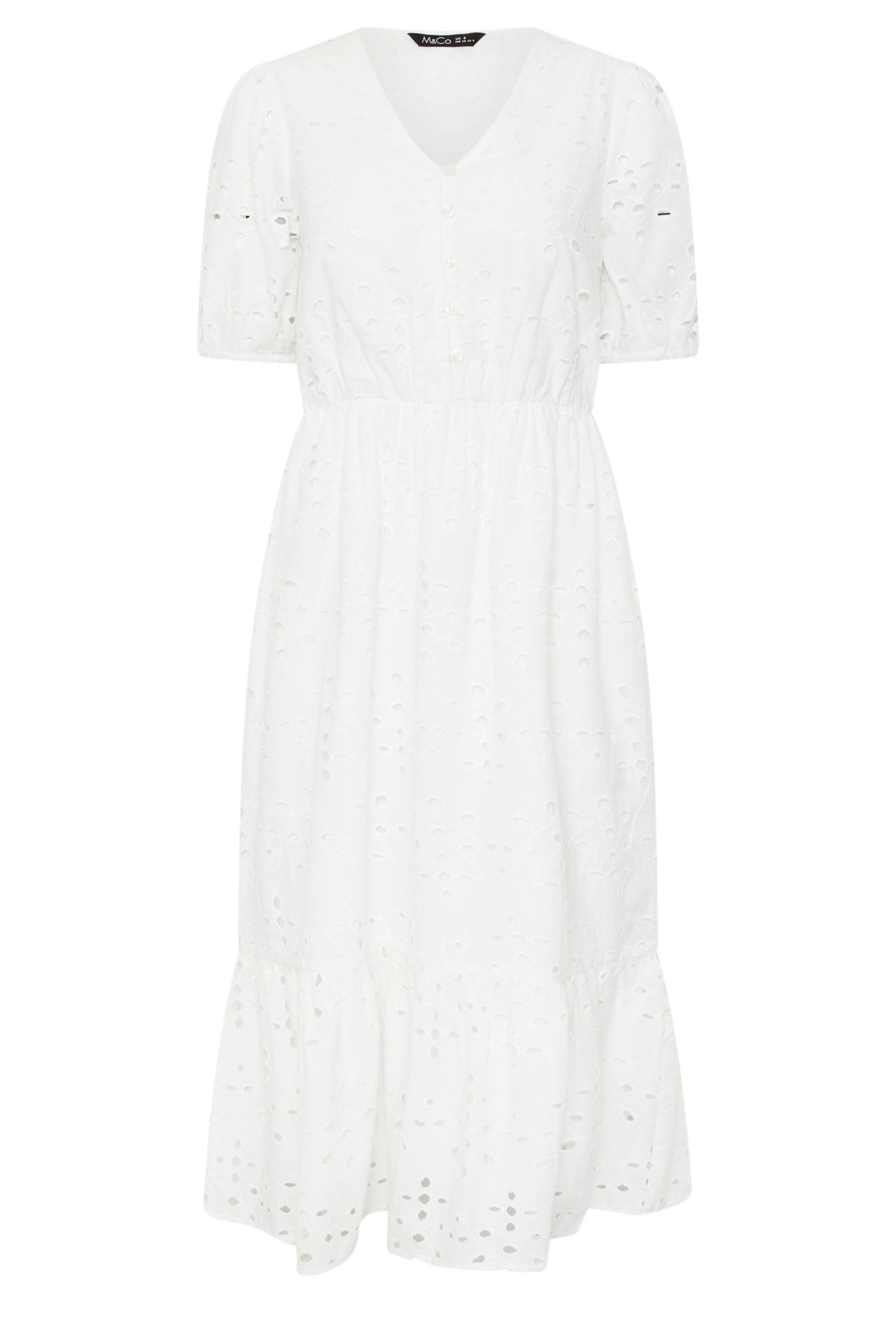M&Co M&Co Women's Petite Broderie Tiered Dress in White - 2