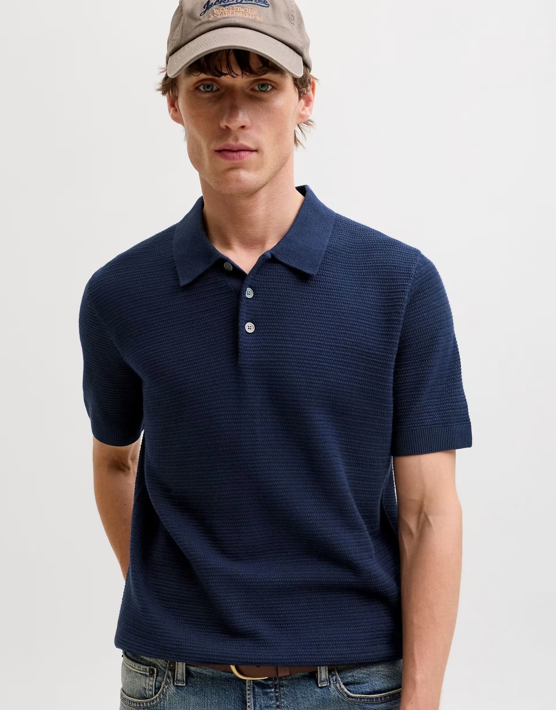ASOS Jack & Jones Knitted polo in sky captain