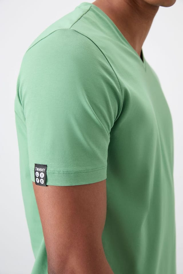 Tommy Life Tommy Life Men's V-Neck Short Sleeve T-Shirt in Mint - 3