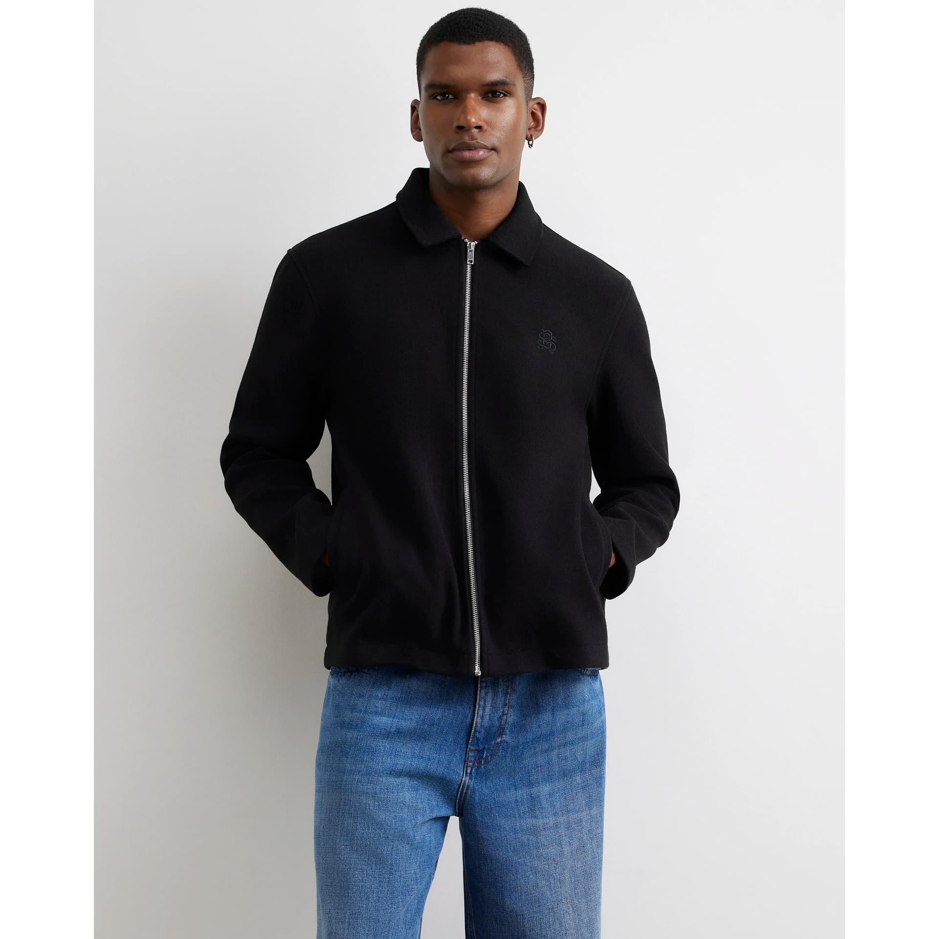 River Island Mens River Island Black Zip Through Embroidered Ri Shacket