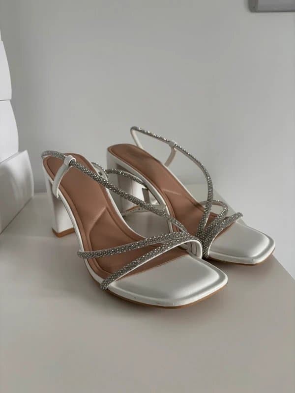 New Look Size 7 New Look White Embellished Block Heels