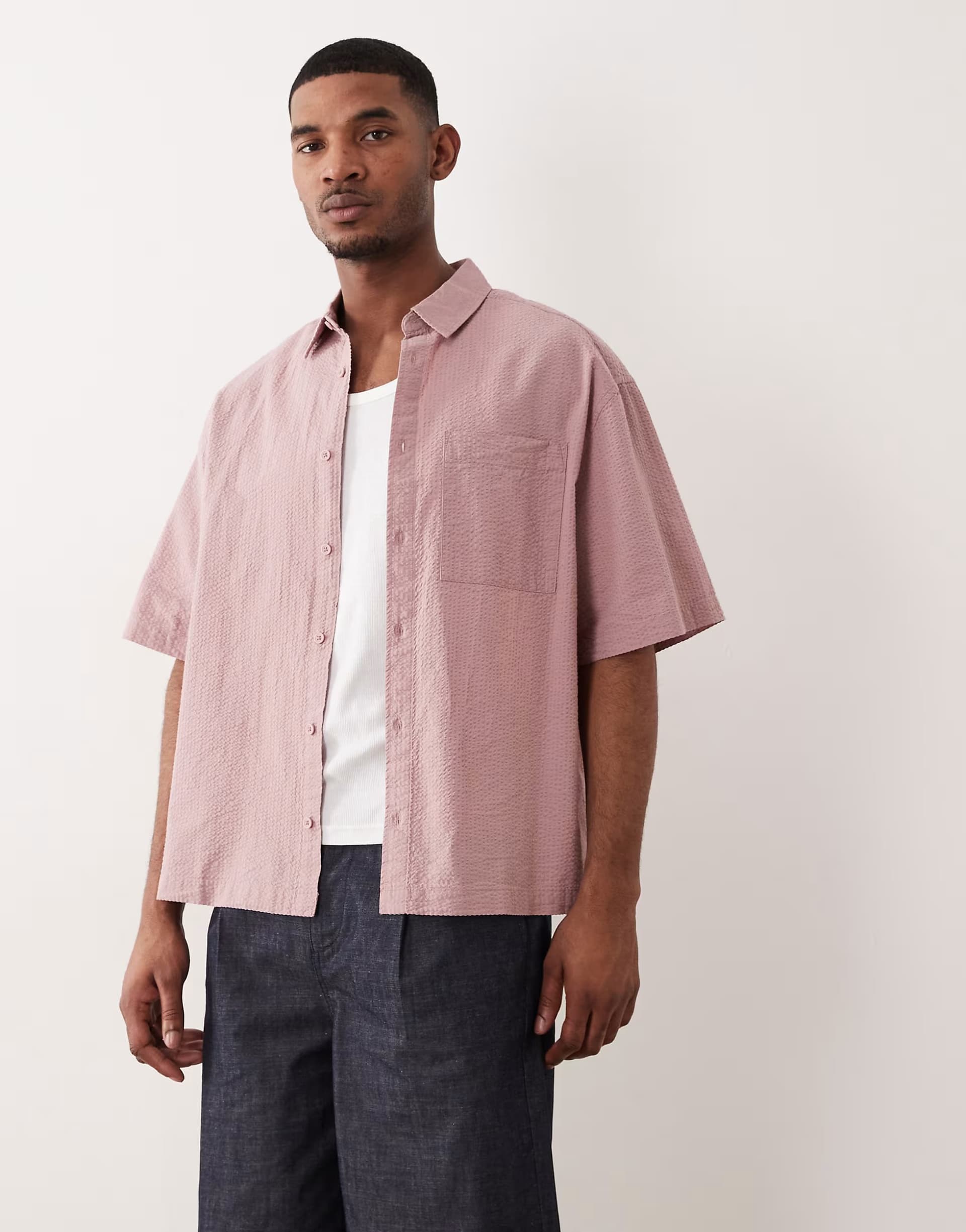 ASOS ASOS DESIGN oversized seersucker shirt in pink