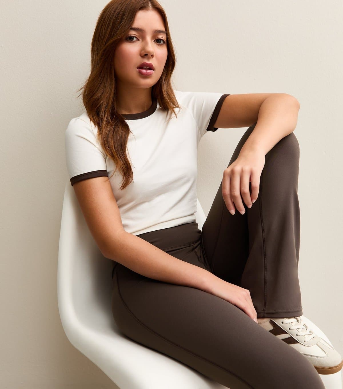 New Look New Look Dark Brown Dipped Waistband Flared Leggings