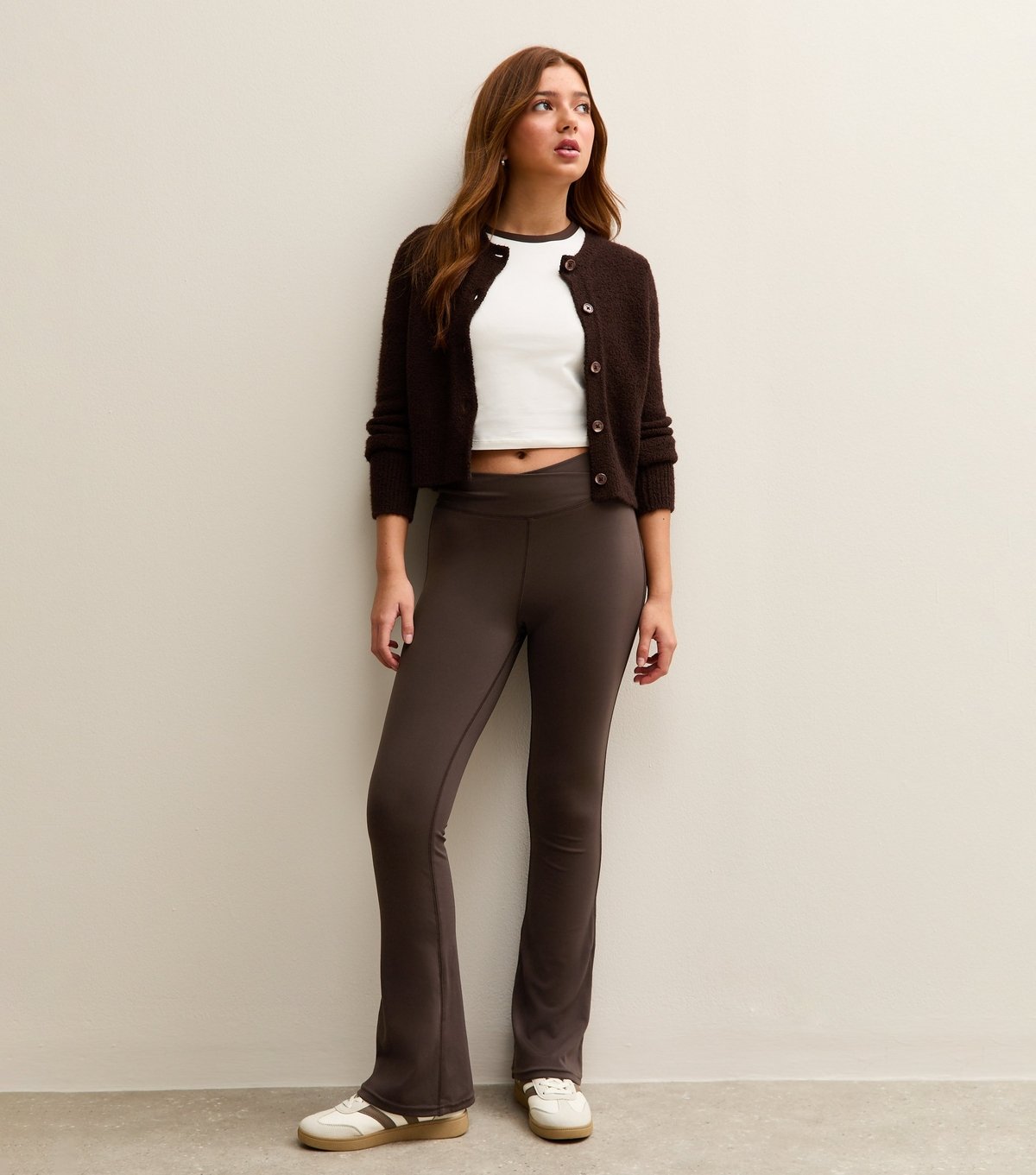 New Look Girls' Dark Brown Dipped Waistband Flared Leggings School New Look - 3