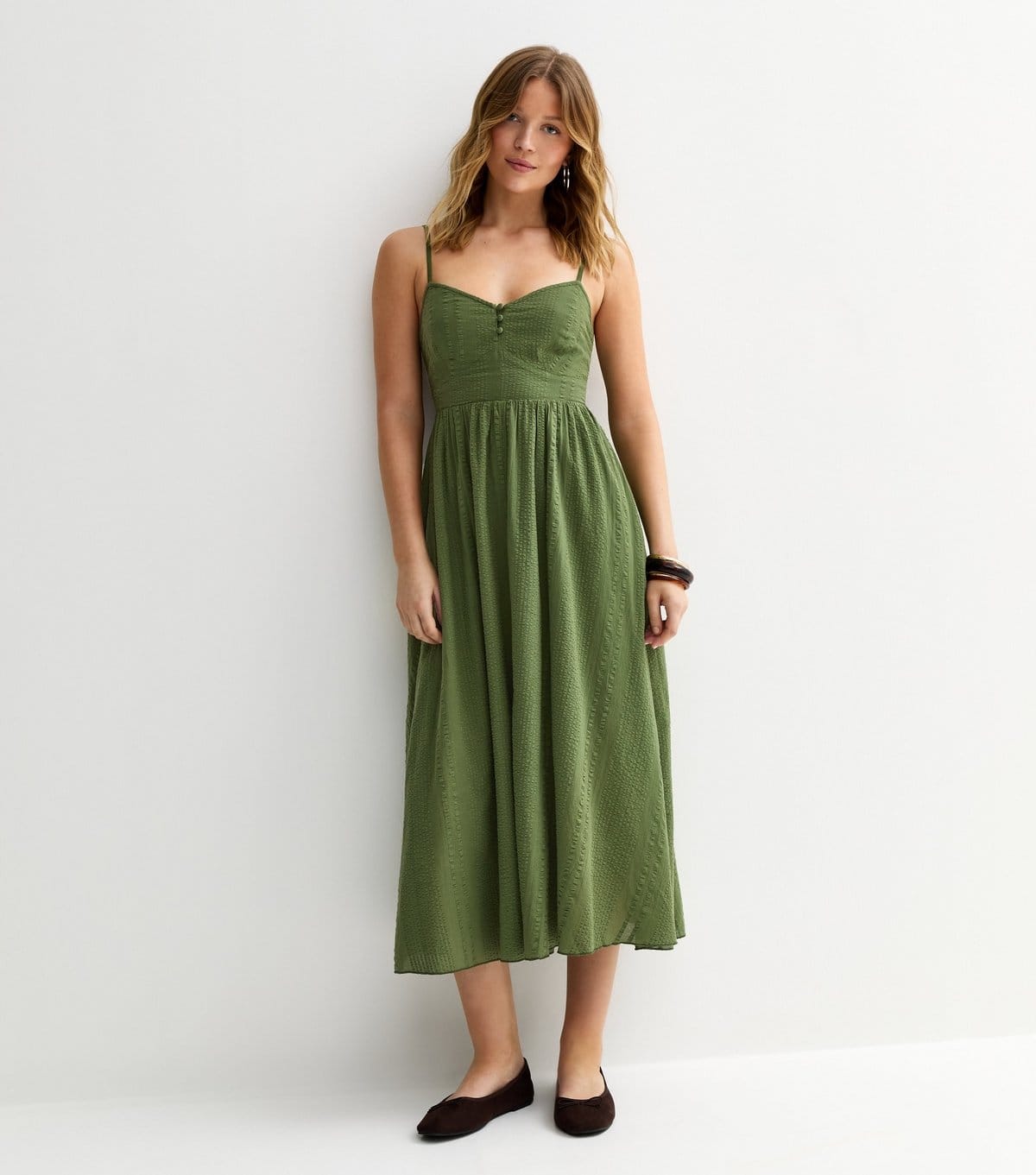 Women's Dark Khaki V Waist Strappy Mini Dress New Look