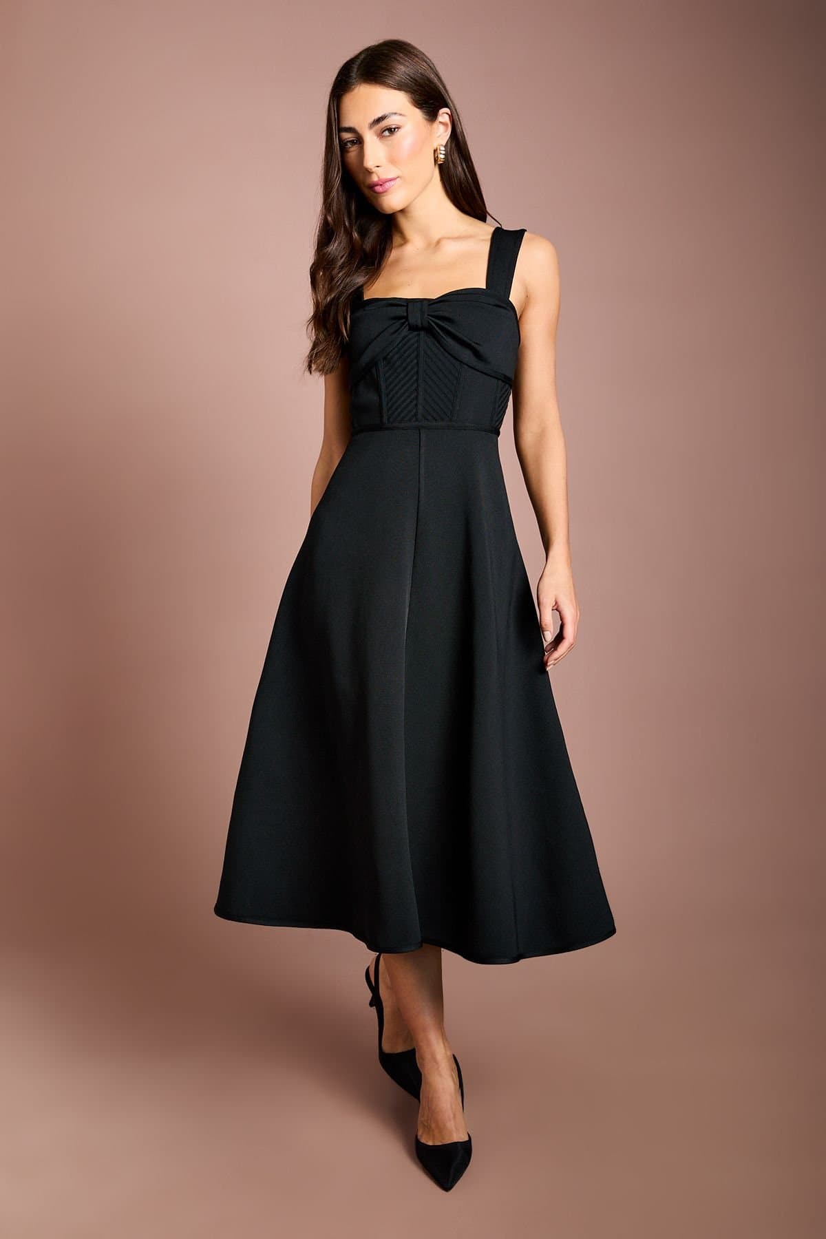 Coast Coast Women's Bow Bandage Midi Dress in Black