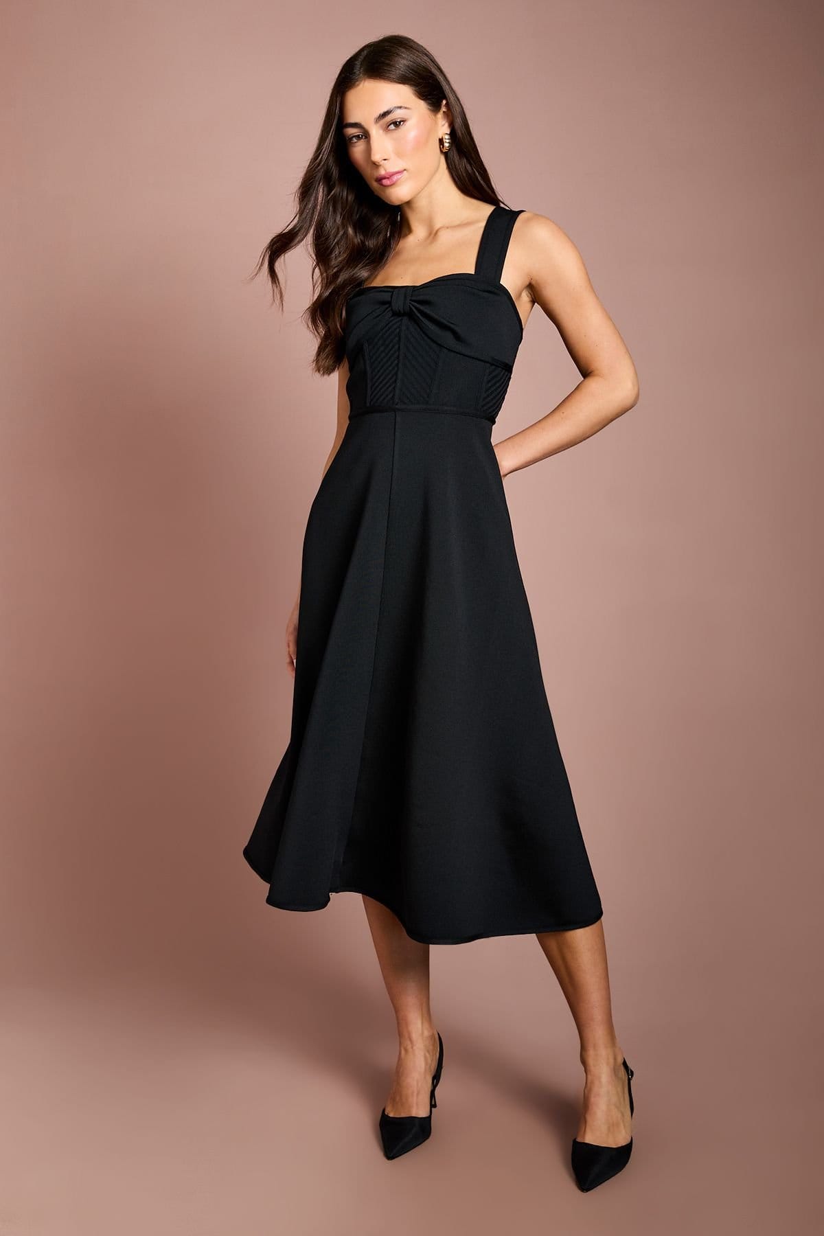 Coast Coast Women's Bow Bandage Midi Dress in Black - 4