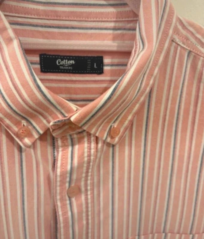 Cotton Traders Men’s Cotton Traders Short Sleeve Shirt Fresh Coral Stripe Size Large 100% Cotton