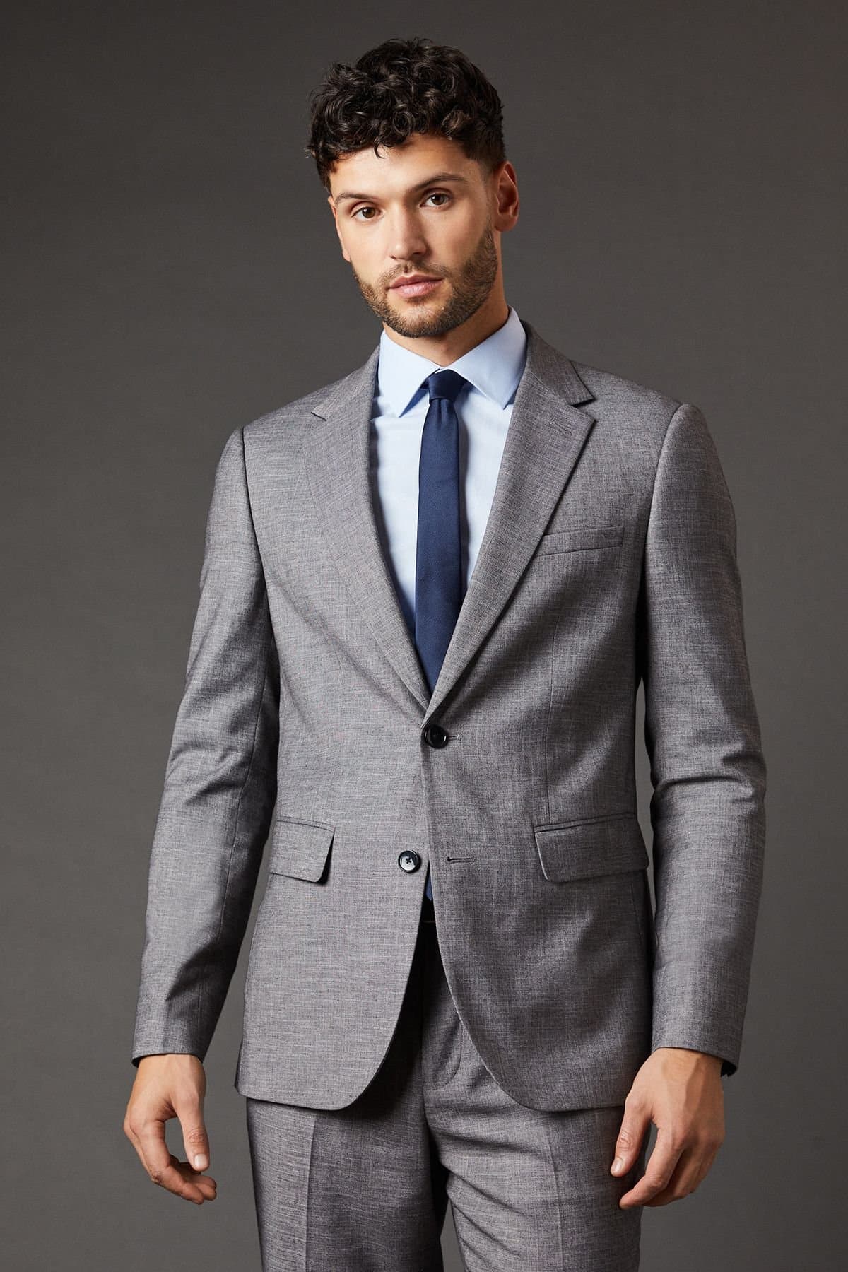 Burton Burton Men's Mid Grey Sharkskin Slim Fit Suit Jacket