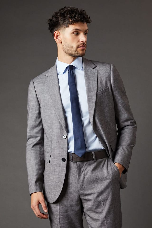 Burton Burton Men's Mid Grey Sharkskin Slim Fit Suit Jacket - 2