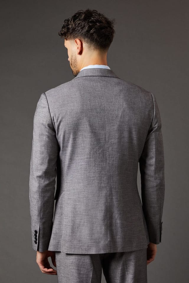 Burton Burton Men's Mid Grey Sharkskin Slim Fit Suit Jacket - 3