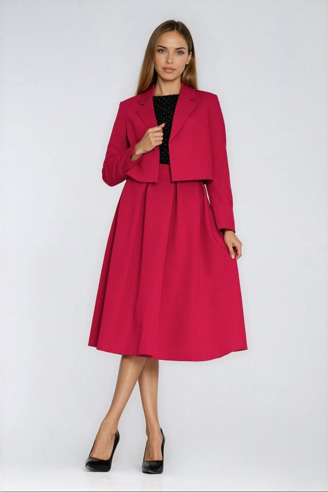 Love Lace Love Lace Women's Flared Pleated Midi Skirt with Hidden Pockets in Red - 3