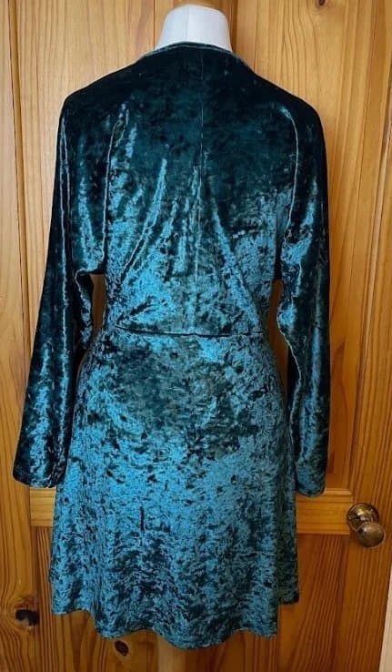 ASOS ASOS Deep Teal Green Crushed Velvet Plunge Neck Mini Dress Size 8