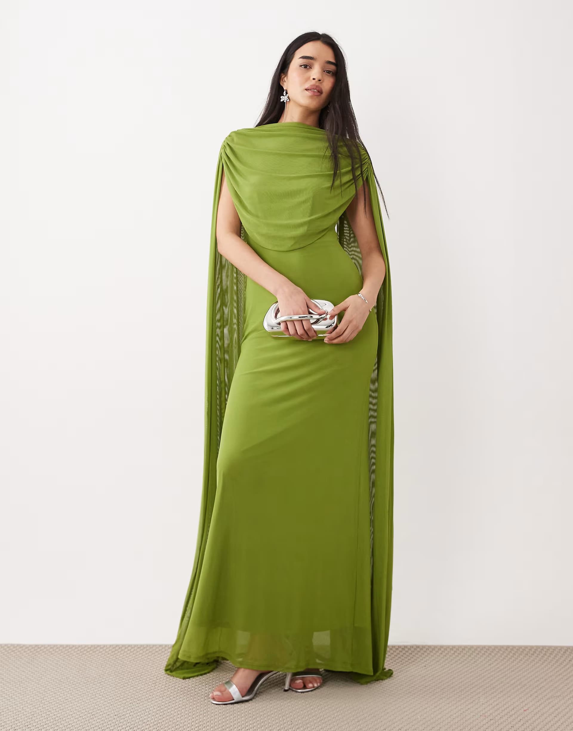 ASOS ASOS DESIGN mesh cape draped maxi dress in green