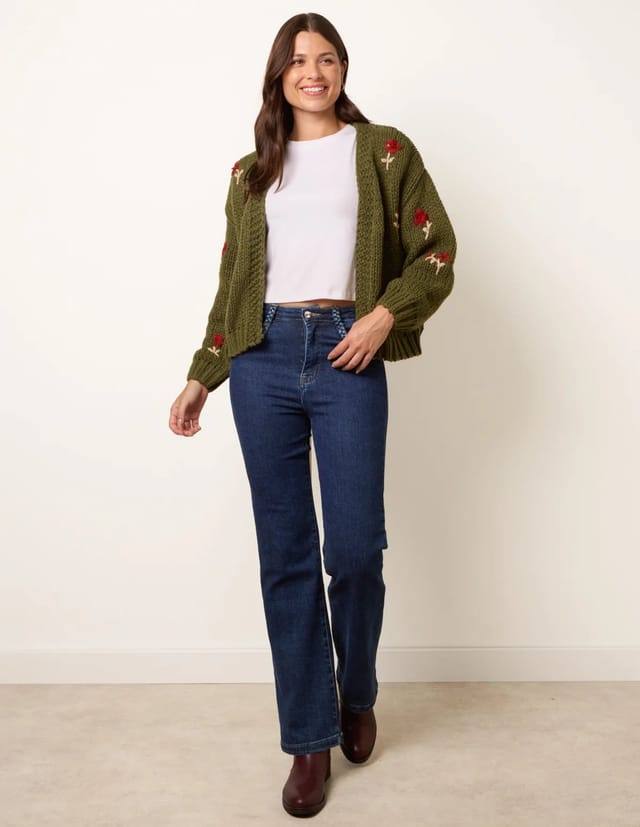 Blue Vanilla Flower Embroidery Detailed Cardigan - 2