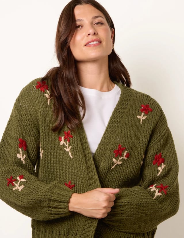 Blue Vanilla Flower Embroidery Detailed Cardigan - 3