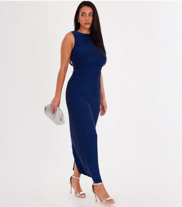 Quiz Women's Dark Blue Glitter Ruched Midaxi Dress Quiz New Look - 2