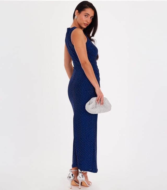 Quiz Women's Dark Blue Glitter Ruched Midaxi Dress Quiz New Look - 3
