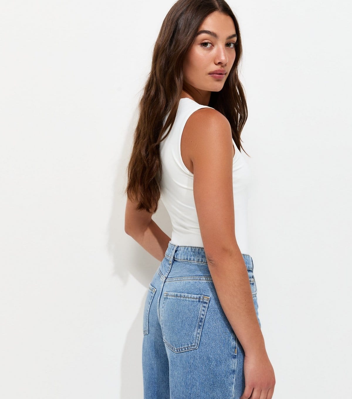 New Look Women's White Slinky Square Neck Sleeveless Bodysuit New Look - 4