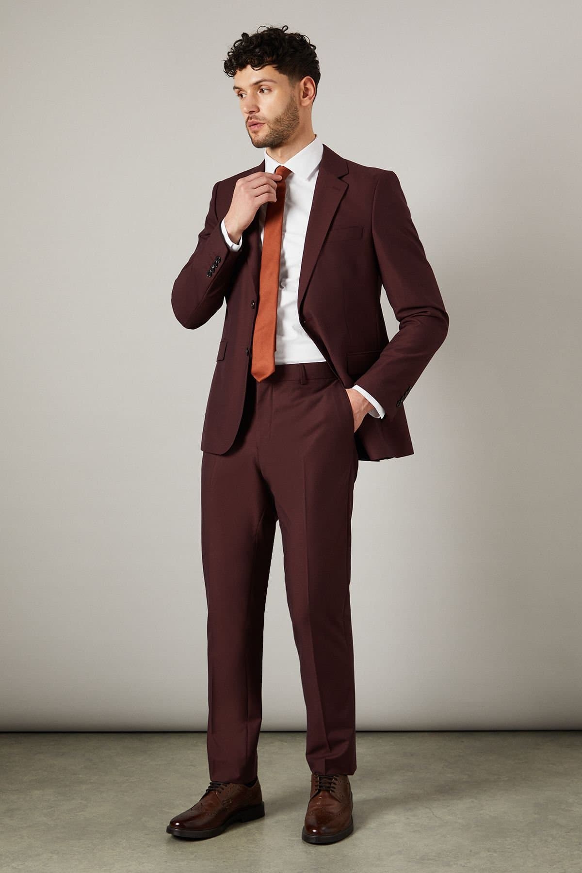 Burton Burton Men's Claret Burgundy Slim Fit Suit Trousers