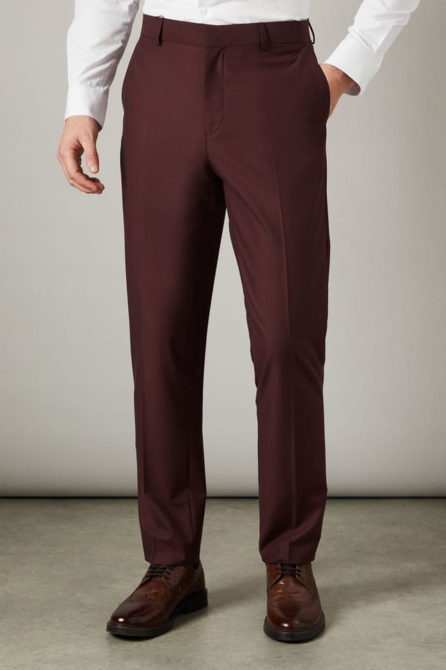 Burton Burton Men's Claret Burgundy Slim Fit Suit Trousers - 2