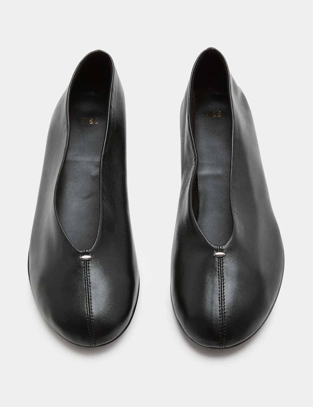 Marks & Spencer M&S Leather Metallic Round Toe Ballet Pumps Black