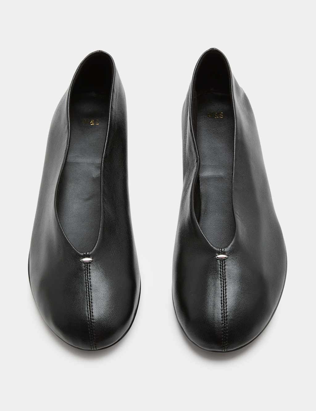Marks & Spencer M&S Leather Metallic Round Toe Ballet Pumps Black - 1