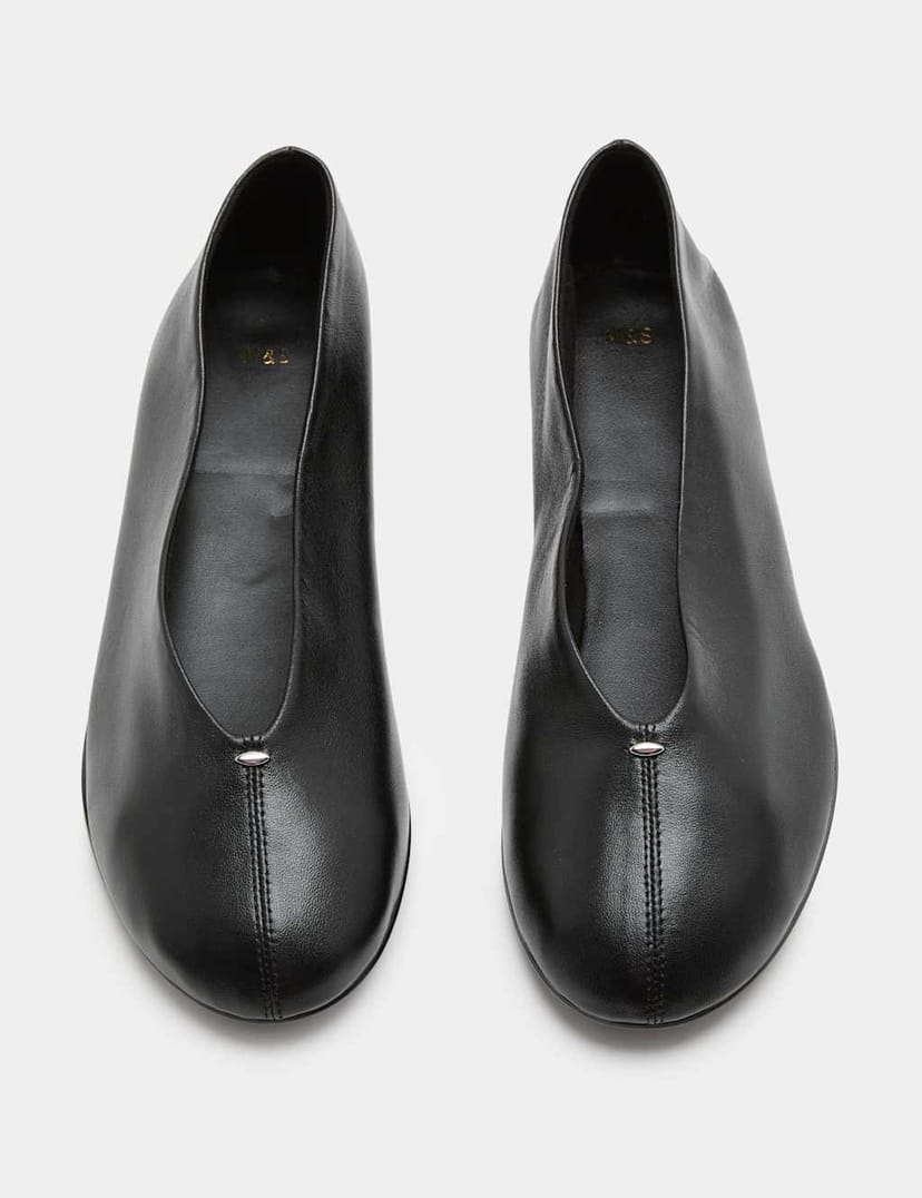 Marks & Spencer M&S Leather Metallic Round Toe Ballet Pumps Black - 1