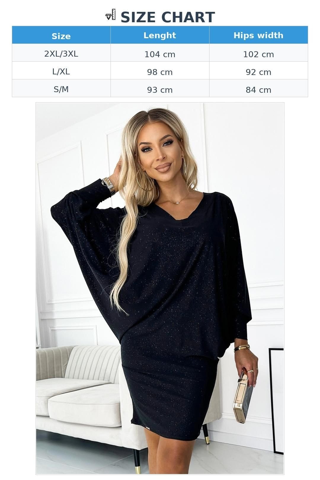 Love Lace Love Lace Women's Black Glitter Stretch Bat Dress With Neckline - 4