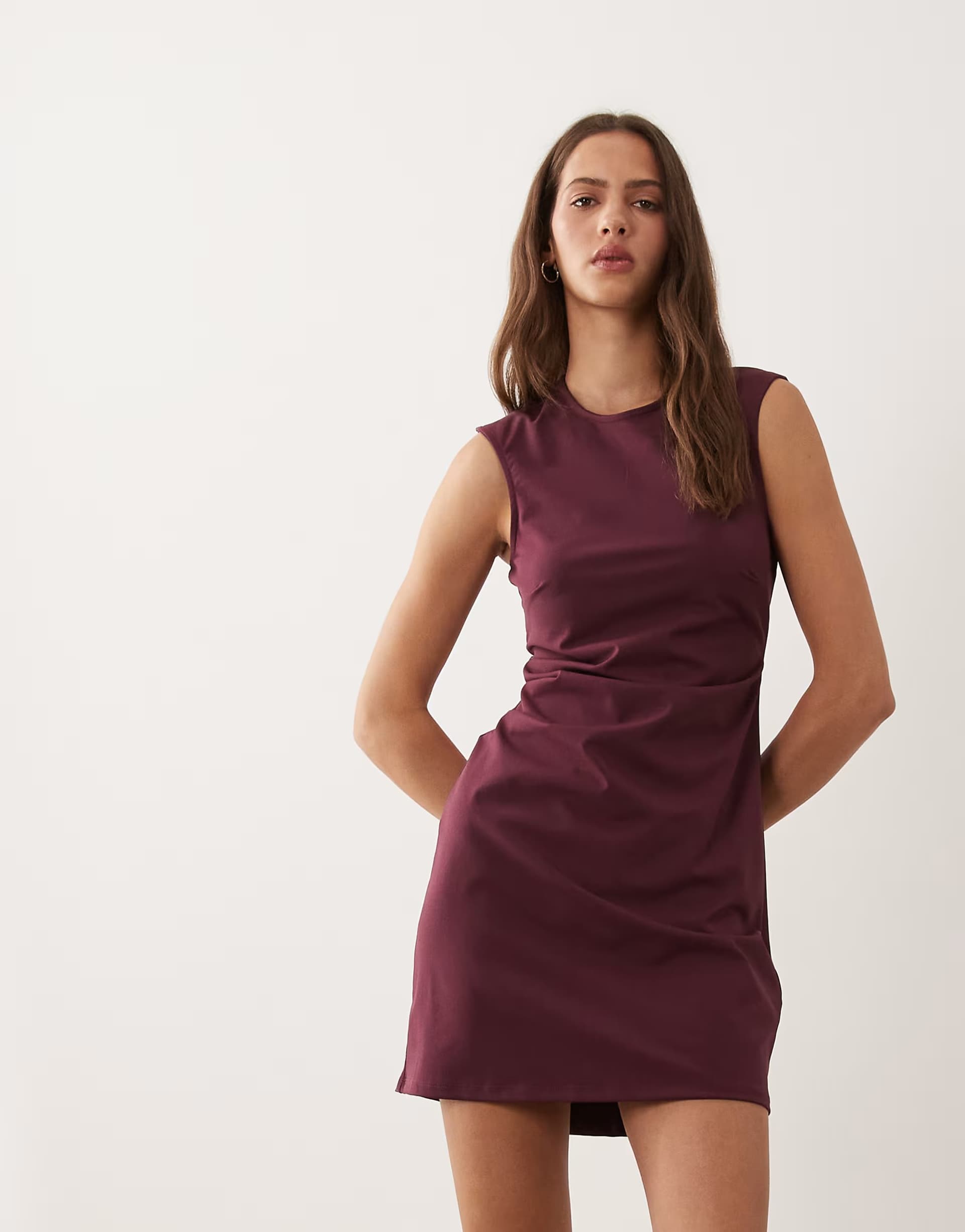 ASOS New Look drape detail bengaline mini dress in burgundy