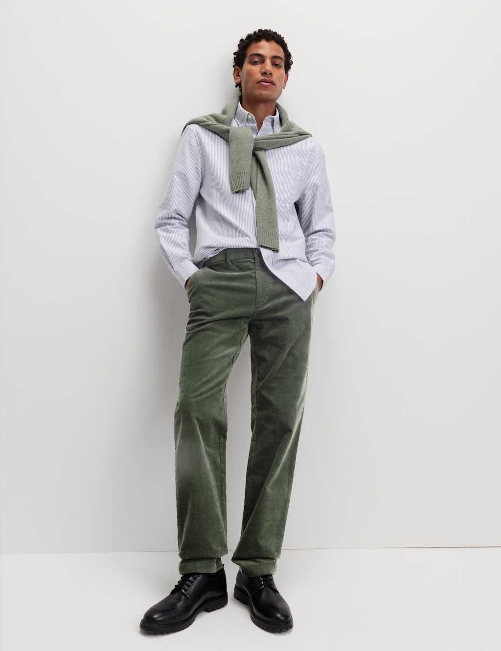 Marks & Spencer M&S Regular Fit Corduroy Stretch Chinos Dark Khaki - 2