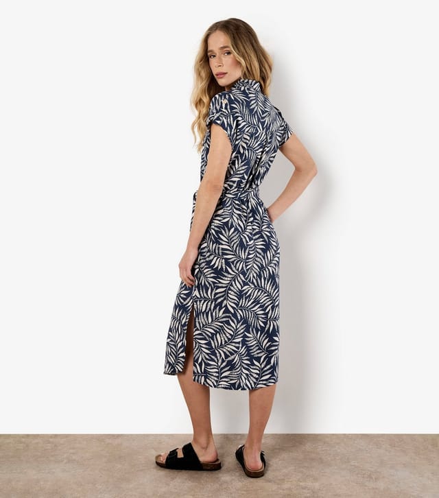 Apricot Women's Navy Flowing Leaves Print Belted Shirt Dress Apricot New Look - 3