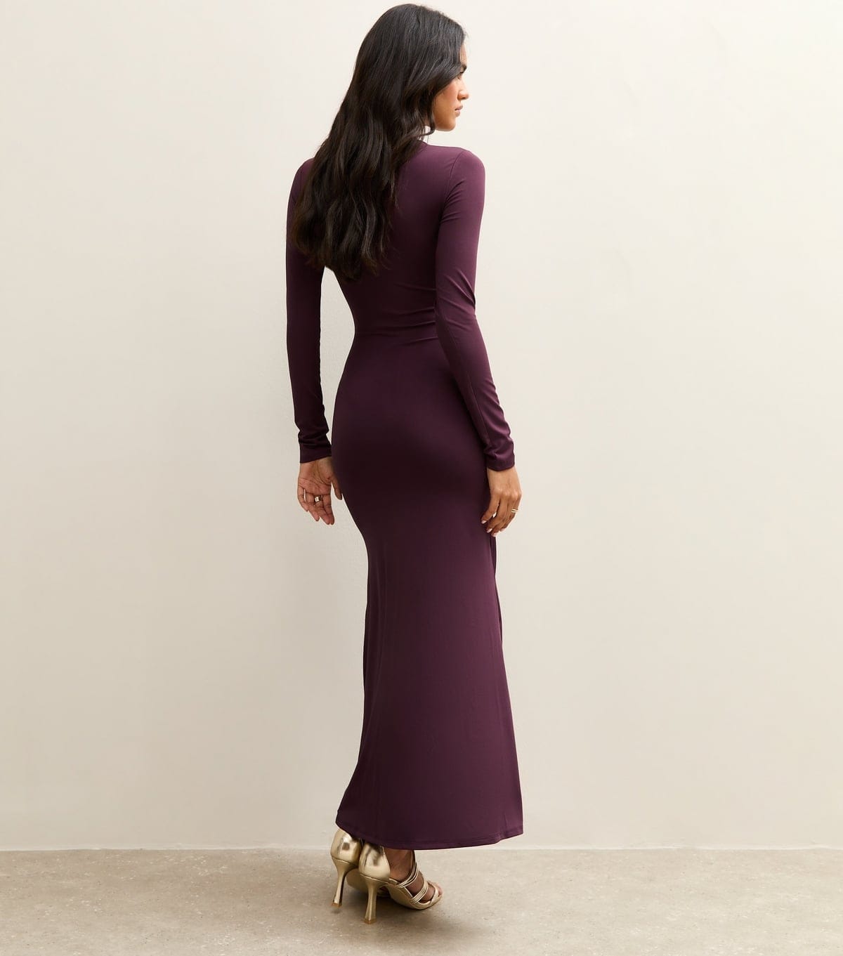 New Look Women's Burgundy Ruched Waist Long Sleeve Midi Dress New Look - 4