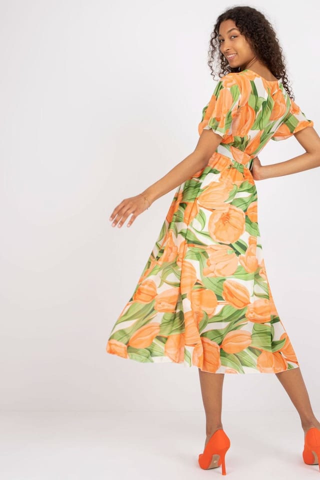 Love Lace Love Lace Women's Summer Frill Sleeve Envelope Belt Dress in Orange - 3